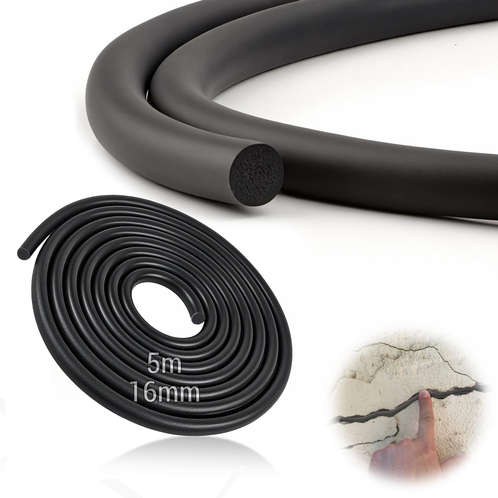 Nastro Tenuta Gomma Espansa Ø 16 mm Guarnizioni in Gomma EPDM Cordone di Tenuta per Giunti 5 m Guarnizione Porta Nero Nastro per Giunti Guarnizione per Finestre Porte Pareti e Soffitti