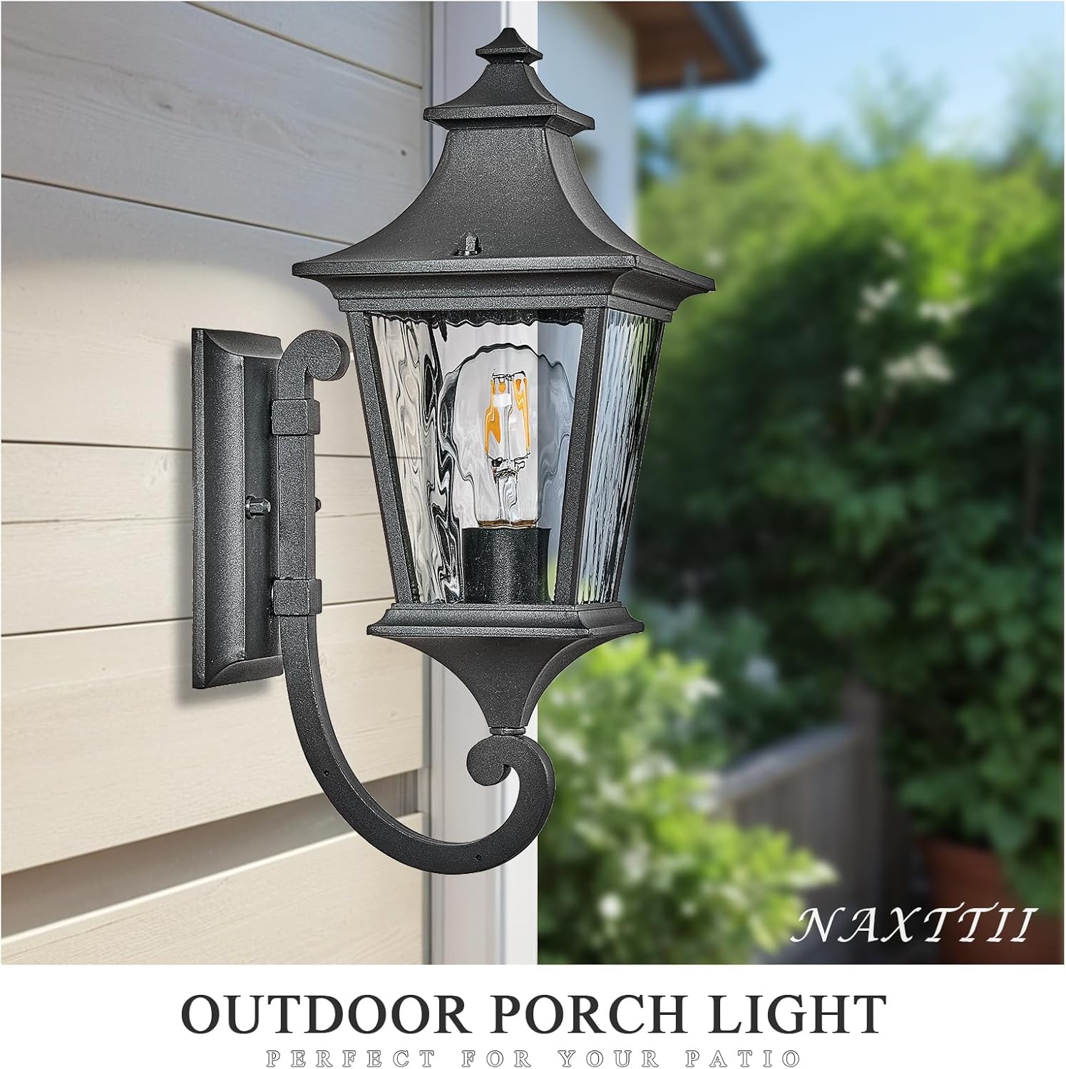 2-Pack Porch Lights Outdoor Wall Lighting Fixtures with Water Ripple Glass Large Garage Outdoor Wall Lamp E26 Socket and Waterproof