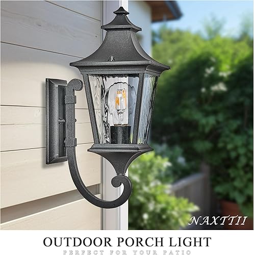 Miniatura 6 de Paquete de 2 luces de porche para exteriores, accesorios de iluminación de pared con vidrio ondulado de agua, lámpara de pared grande para garaje,