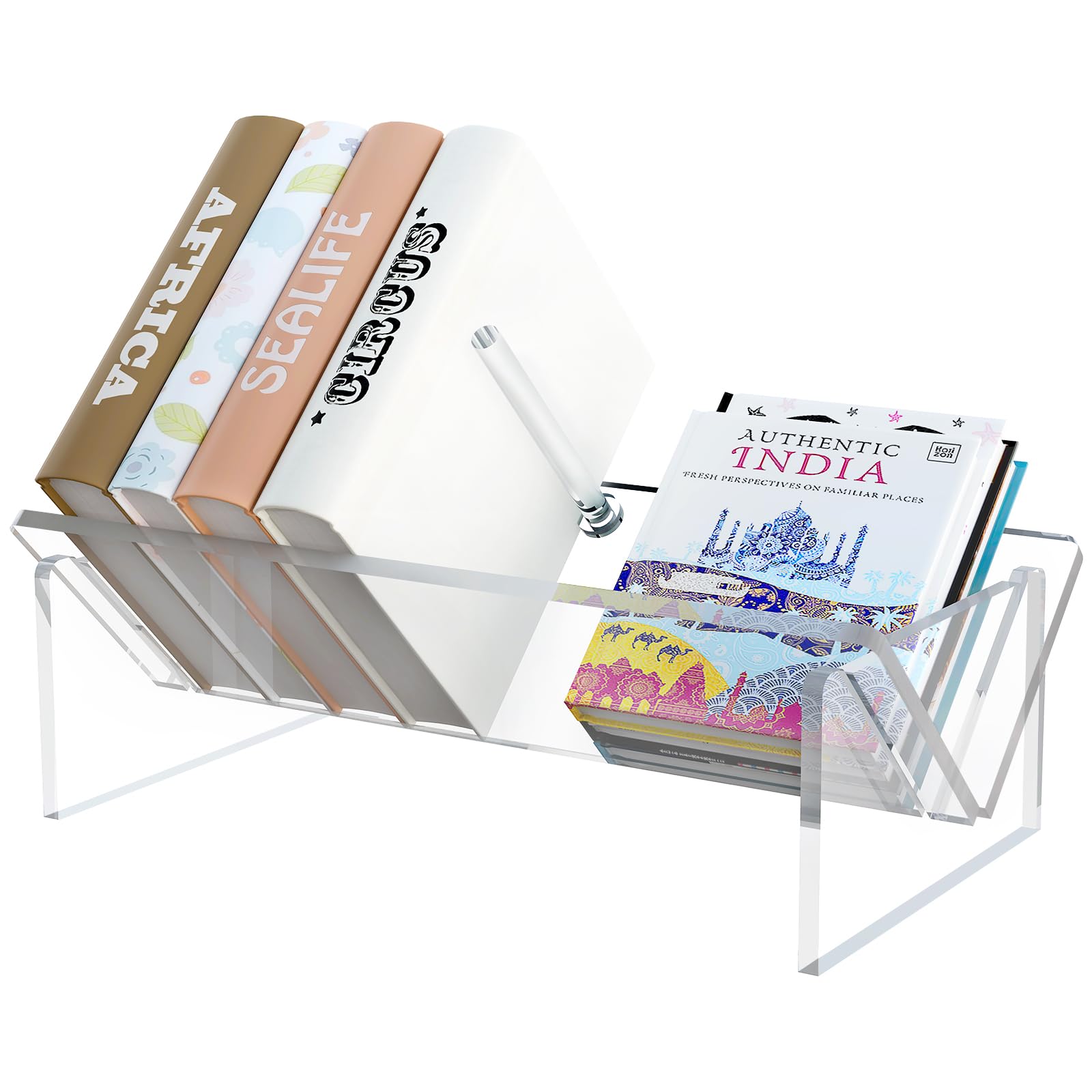 Jotboom Clear Acrylic Small Bookshelf,Desk Bookcase for Kids Space-Saving Book Holder,Slanted Transparent Mini Book Storage Rack for Office Bedroom