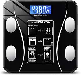 Balança Digital de Bioimpedância Bluetooth até 180kg com App – 13 Métricas Corporais (IMC, Gordura, Massa Muscular, Água, BMR) Vidro Temperado Alta Precisão