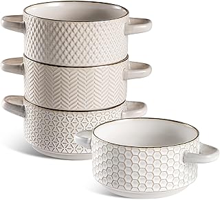 Ceramic Soup Bowls Set - 27 Oz French Onion Soup Crocks with Handles - E...