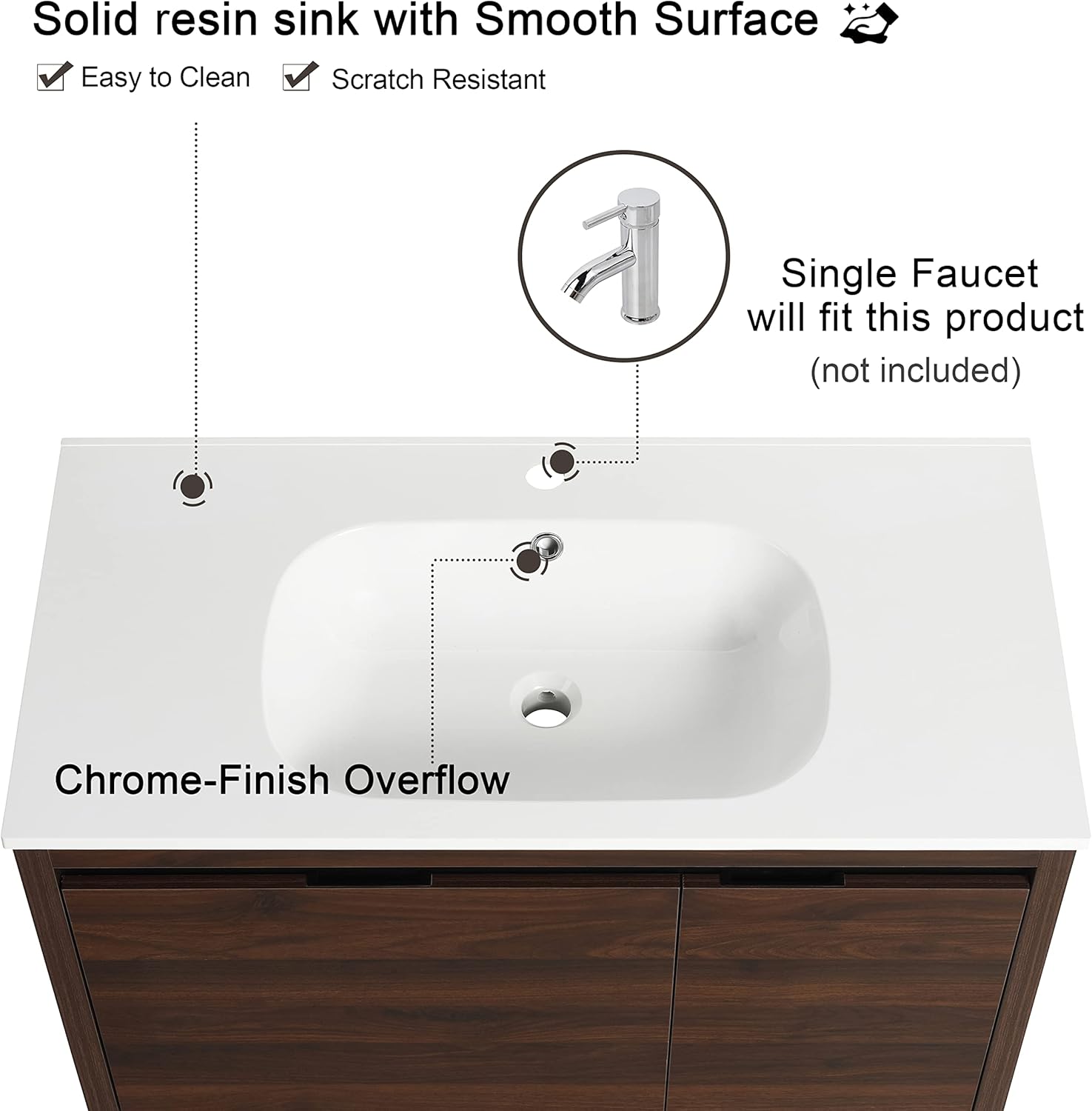Malwee 36" Floating Bathroom Vanity with Sink, 36 Inch Single Sink Wall Mounted Bathroom Vanity, with 1 Door and 1 Drawer, White Resin Basin Sink Top (046-36)
