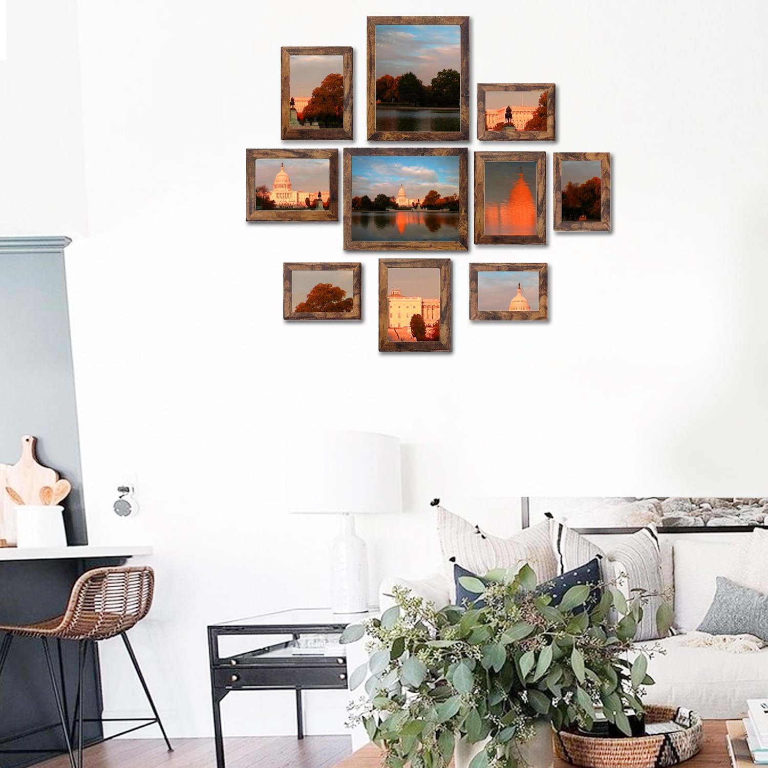 Rustic Picture Frames,10 Pack Collage Picture Frames,Gallery Wall Frame Set with Two 8x10, Four 5x7, Four 4x6, Farmhouse wood Photo Frames for living room Wall Gallery Decor or Desk, rustic brown