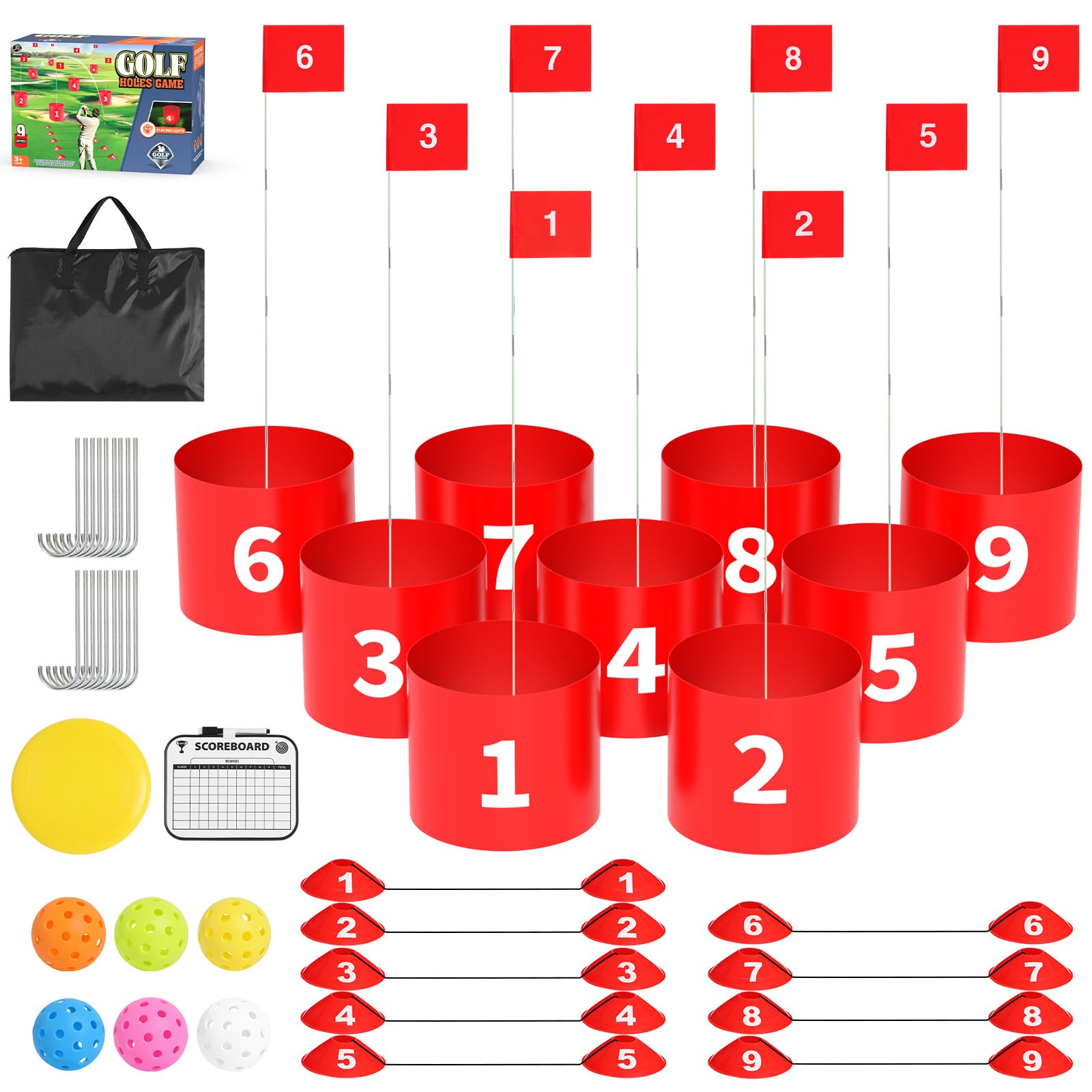 FOOING Golf Game-9 Hole Set Backyard, Golf Game for Kids and Adults, Golf Practice Games for Lawn, Beach, Yard, Camping, Park