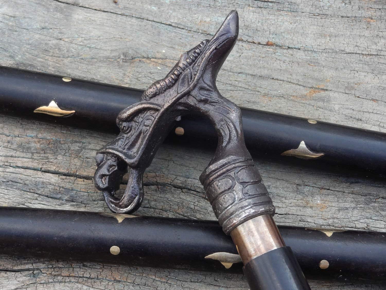 Bastone da passeggio in legno con manico a forma di drago vittoriano, stile vintage vintage, bastone da passeggio per gentiluomo, bastone da passeggio natalizio.