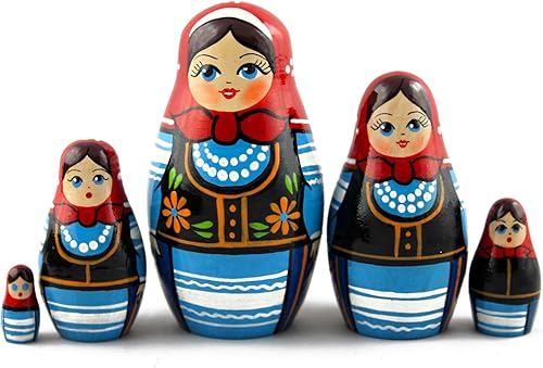 Miniatura 5 de Matryoshka Matrioska Babuska Ruso Nesting Muñeca de Madera Polaco Nacional Disfraz Nacional 5 Piezas Apilamiento Pintura a Mano Hermosa Anidada Gran