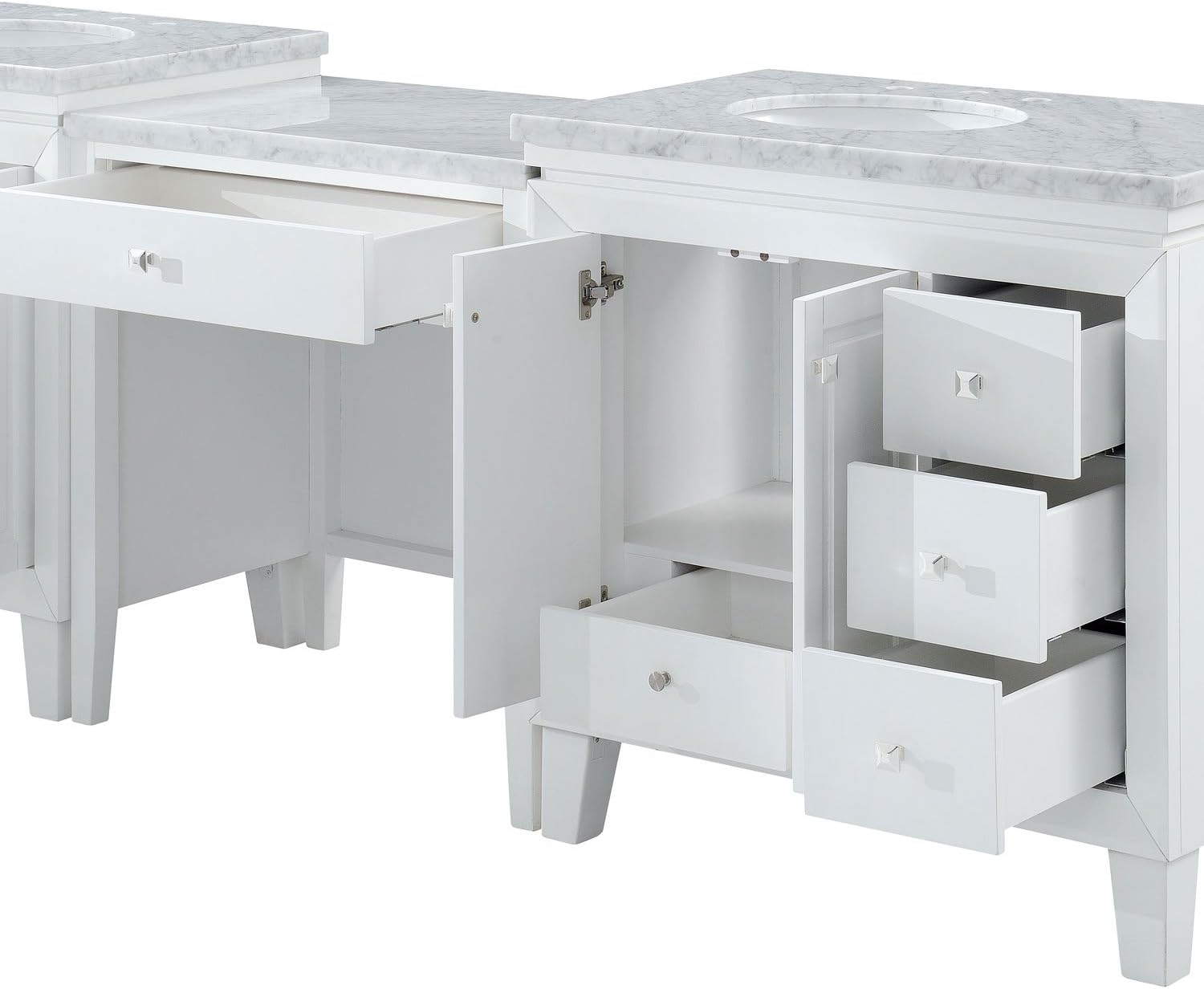 Silkroad Exclusive Bathroom Vanity Carrara White Marble Top Single Sink Cabinet, 103"