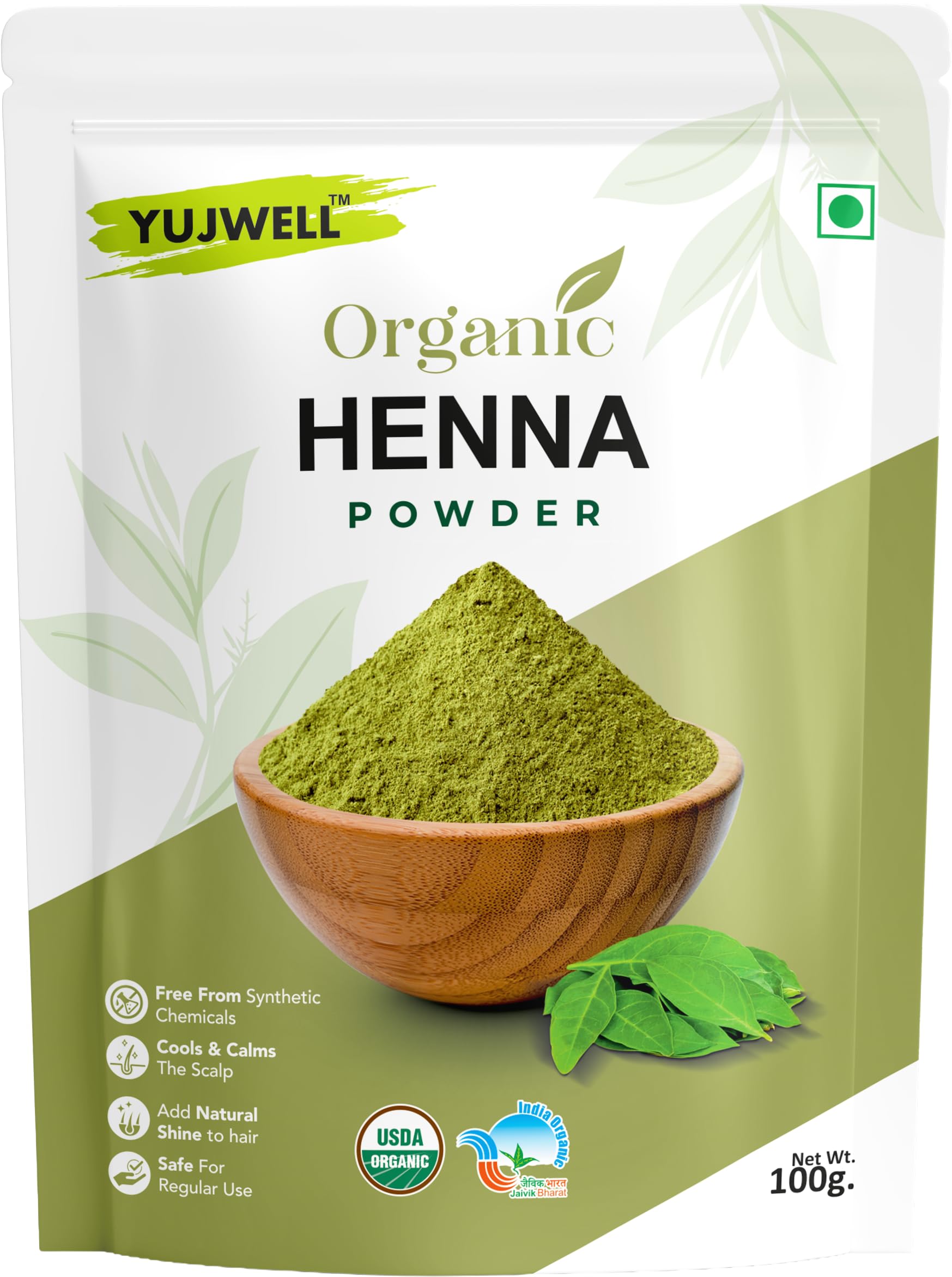 YUJWELL Certified Organic Henna Leaves Powder for Hair Color (100g) | USDA & India Organic Certified | 100% Natural & Chemical-Free Herbal Hair Dye | Ammonia & PPD Free | Safe for Men & Women-image-35