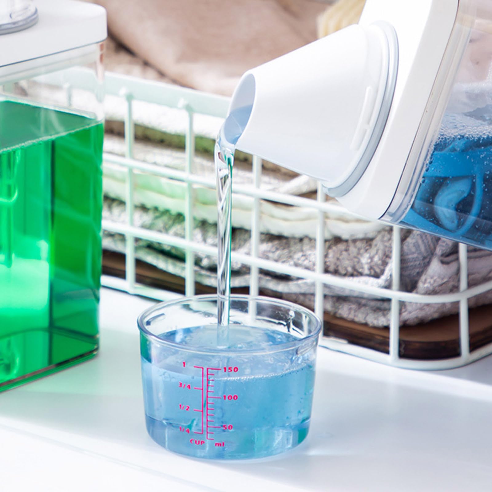 HYBEW User Friendly Washing Powder Storage Bucket Laundry Detergent Dispenser With Measuring Cup Airtight Detergent Container Detergent Dispenser