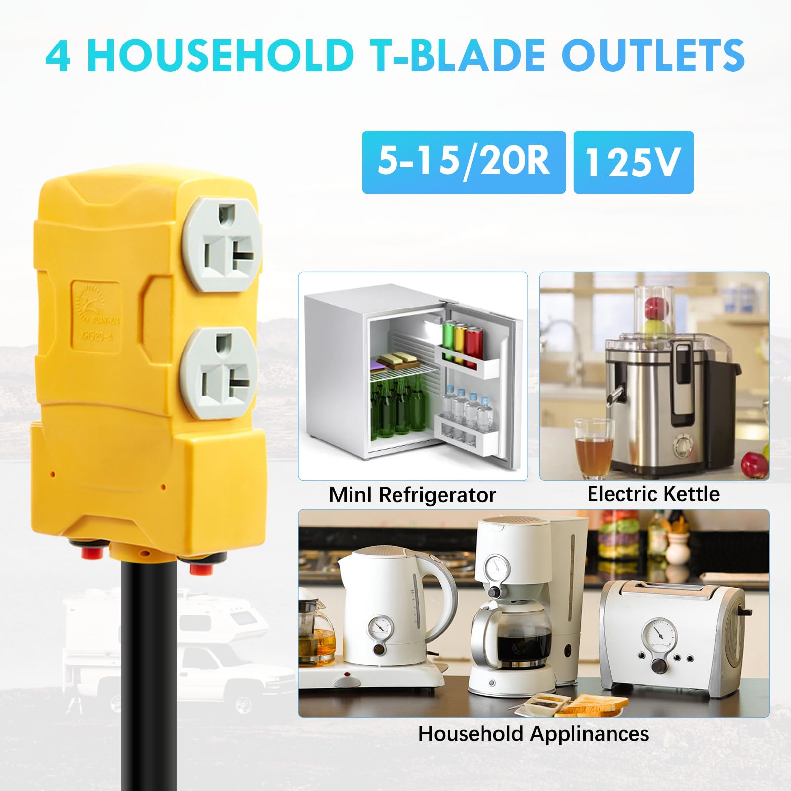 30 Amp to 20 Amp 110V RV Distribution Adapter,TT-30P to 4 X 5-20R/15R RV 4-Prong to Mutiple Household Outlet w/ 20Amp Circuit Breaker RV Generator Distribution Cord - 4