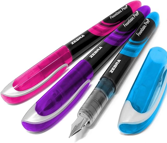 Zebra Fuente - Disposable Fountain Pen - Coloured Ink - Pink, Purple, and Light Blue