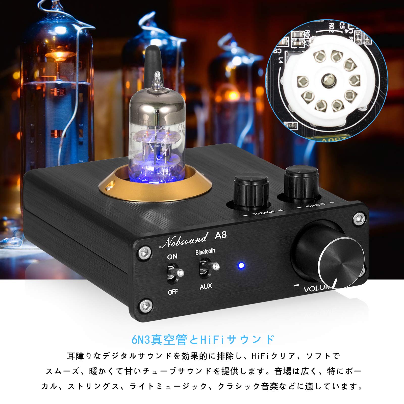 Nobsound 真空管ヘッドホンアンプ Nobsound ミニ 6J3 真空管アンプオーディオ高電流ハイファイステレオ