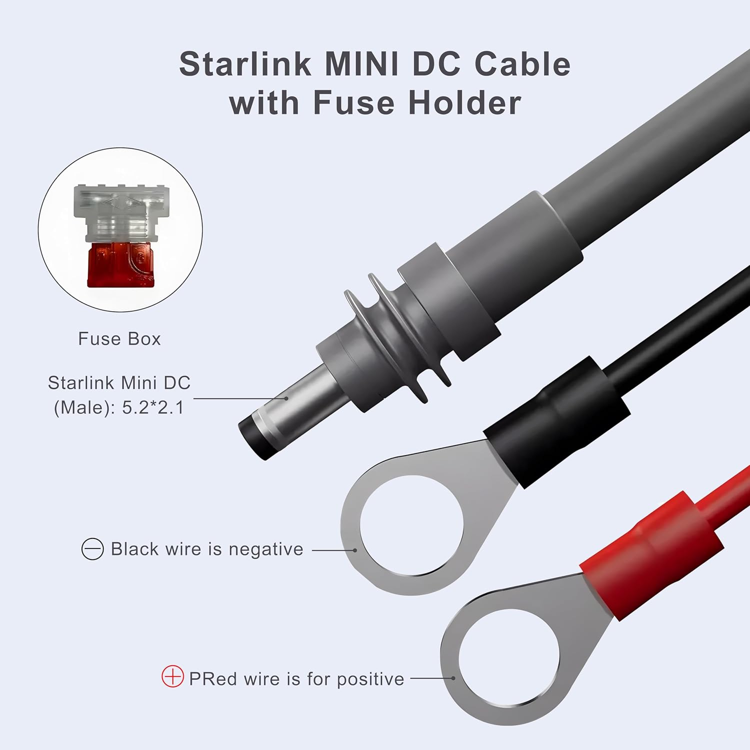 Starlink Mini O Ring Connecters Extension Cable, 18AWG, Starlink Mini Direct Battery Power Cable, Waterproof, DIY Battery Kit with ATC/ATO Fuse Holder, Secure Blade Fuse Protection (5M/16.4FT)