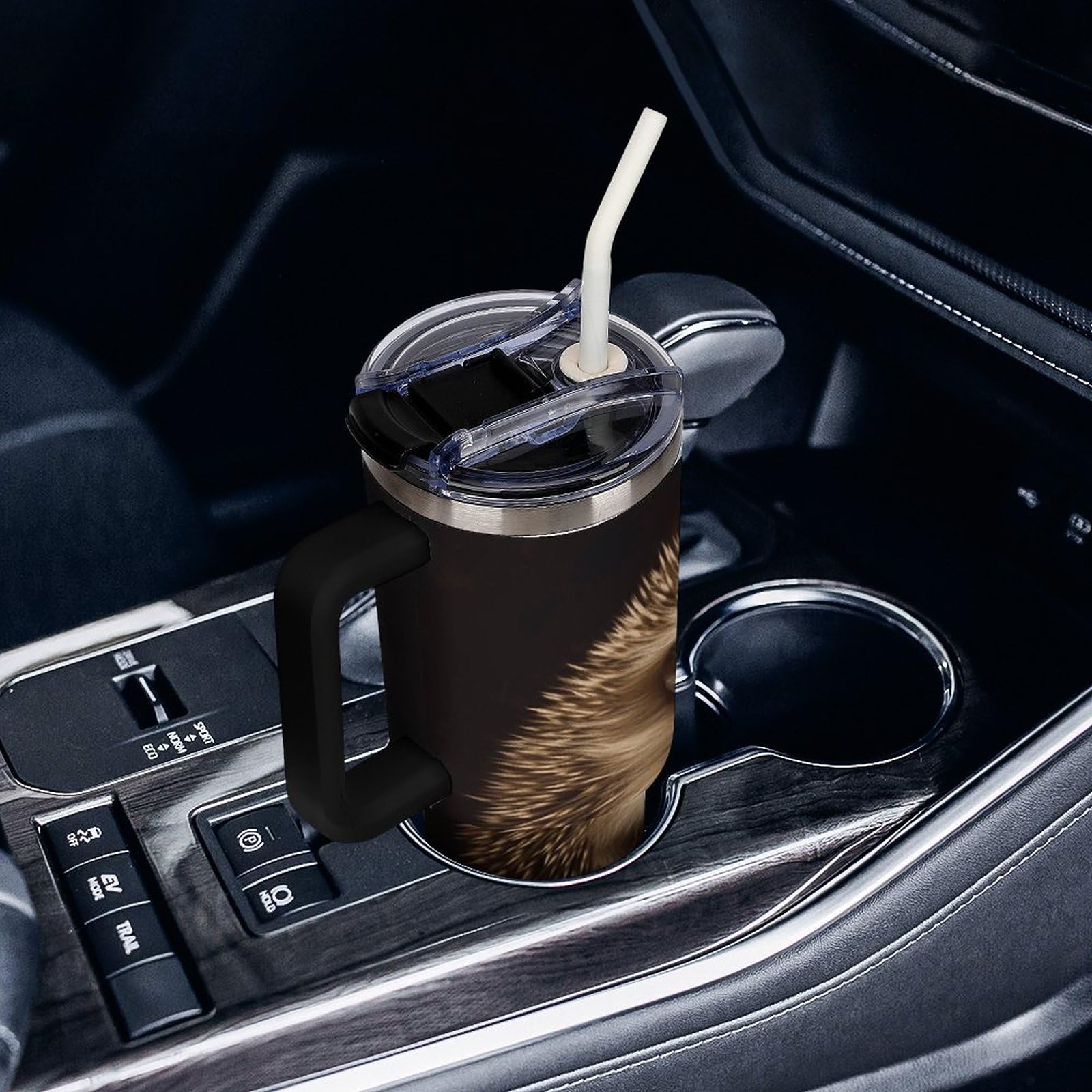 Autobecher aus 304 Edelstahl, Tier-Igel-Musik-Violinen-Becher mit Strohhalm und auslaufsicherem Deckel, großes Fassungsvermögen, vakuumisolierter Reisebecher für Auto-Becherhalter, 1,2 l