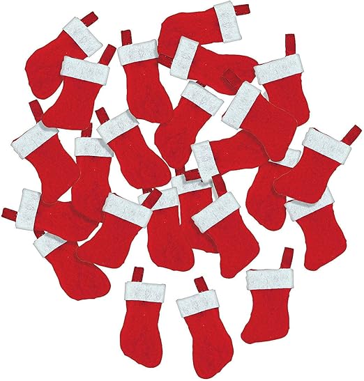 Fun Express Mini Christmas Stockings – Holiday Craft Supplies for Kids – DIY Projects Gift Tags Ornaments Fun Home Activities – Perfect for Holiday Parties & Stocking Stuffers – Red & Green 24 Pieces
