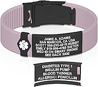 Vista 178 de Divoti Pulsera de identificación de alerta médica grabada personalizada, grabado láser de doble cara, pulsera de silicona, cierre de seguridad