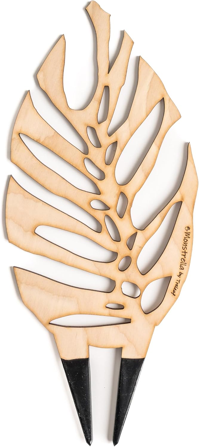 Treleaf Bare™ Bundle – Monstrella + Palmella - Set of 2 Wooden Plant Trellises for Indoor Climbing Houseplants – 12” Tall Customizable Leaf-Shaped Plant Supports