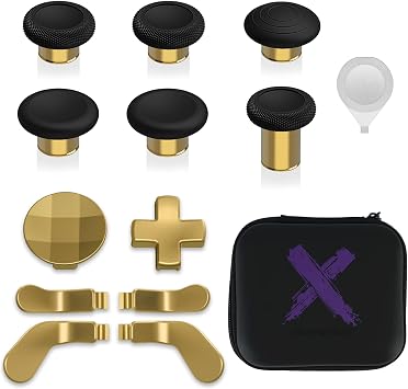 eXtremeRate 13 in 1 Combo Metal Kit for Xbox Elite Series 2 Controller, 6 Metal Thumb Sticks & 2 Direction Keys & 4 Rear Paddle for Xbox Elite Series 2 Core Controller Metallic Gold