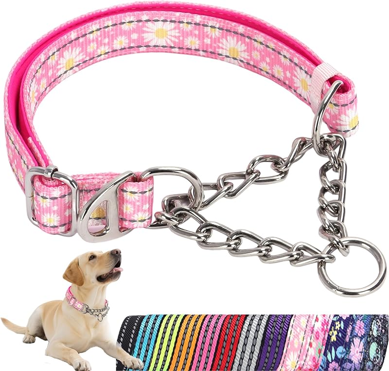 Coleira Martingale para Cães com Faixa Refletiva e Corrente de Aço Inoxidável ONEFOJOJO