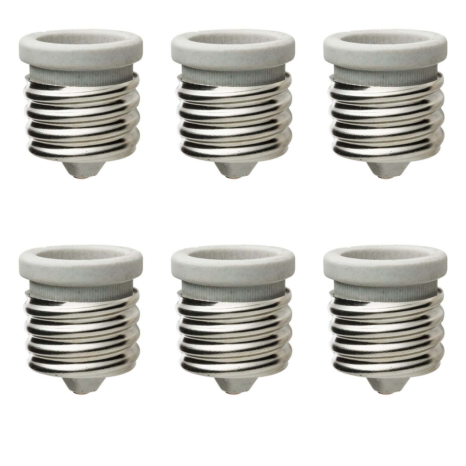 Sunlite 40843 E129 Medium Base (E26) to Mogul Base Socket Adapter (E39), Ceramic and Metal Construction, Use with Incandescent and Fluorescent Bulbs, Easy to Install, UL Listed, 6-Pack