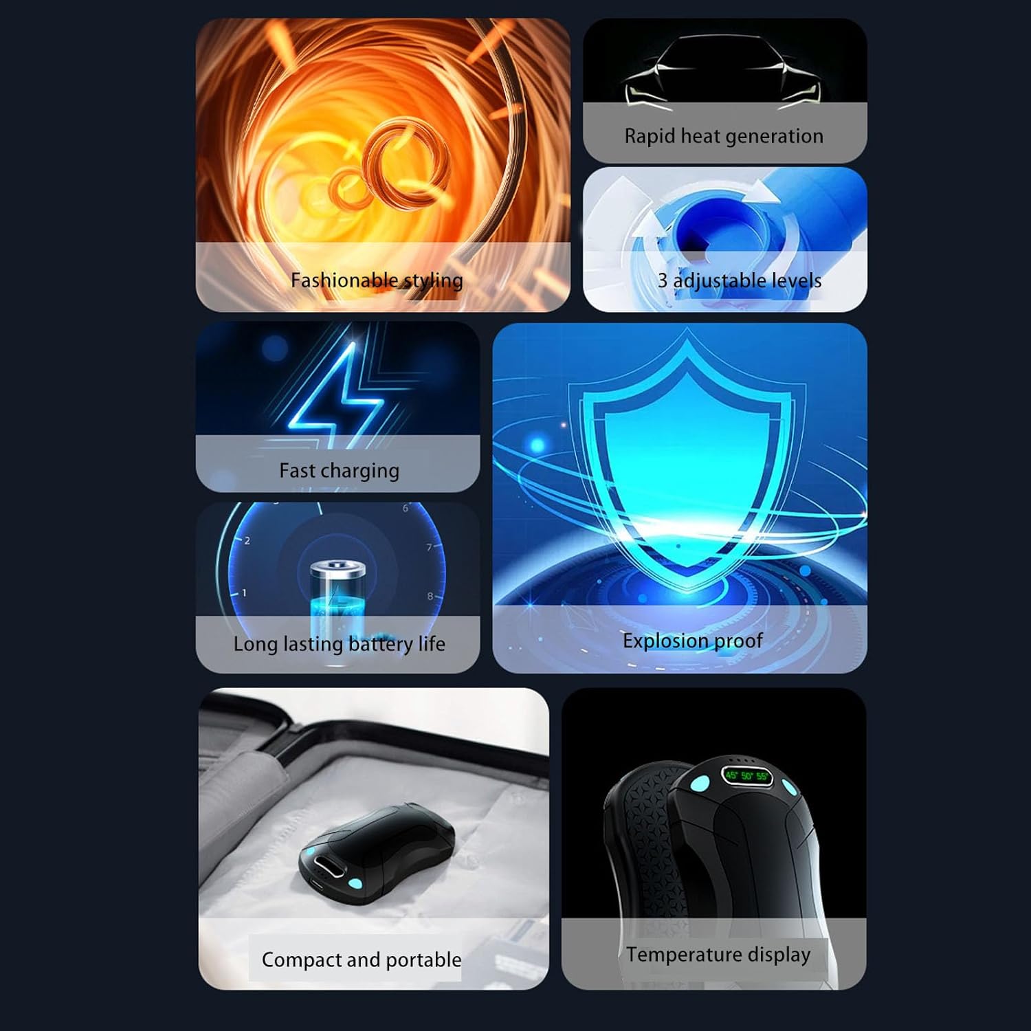 2Pack Rechargeable Hand Warmers, 2 in 1 Electric Reusable Magnetic Hand Warmers with 3 Fast Heating Levels for Outdoor - Image 8