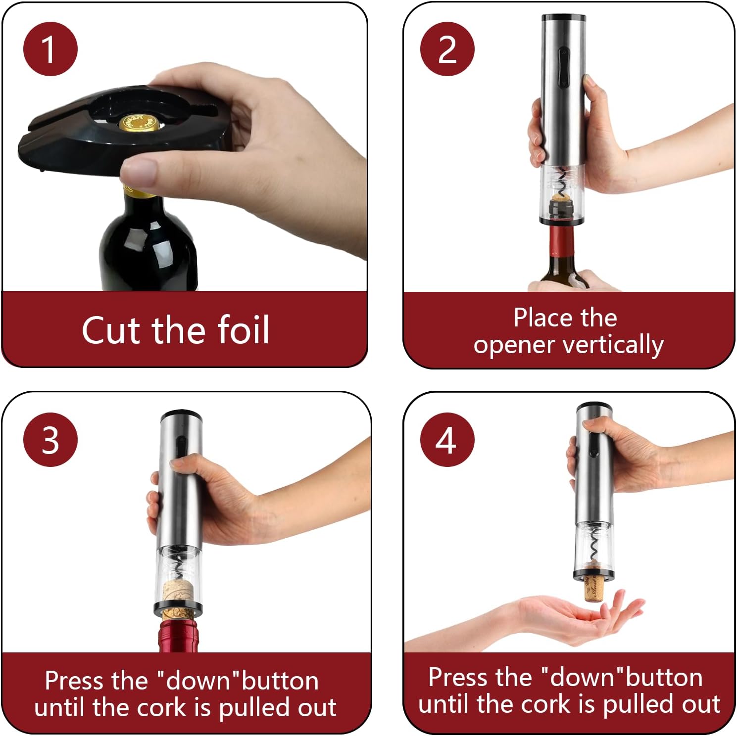 Electric Wine Opener Set, Cordless Electric Corkscrew Wine Opener, Premium Wine Gifts Box with Automatic Wine Openers, Foil Cutter, Foil Cutter, Wine Aerator, Vacuum Pump, 4 Stoppers, Rechargeable