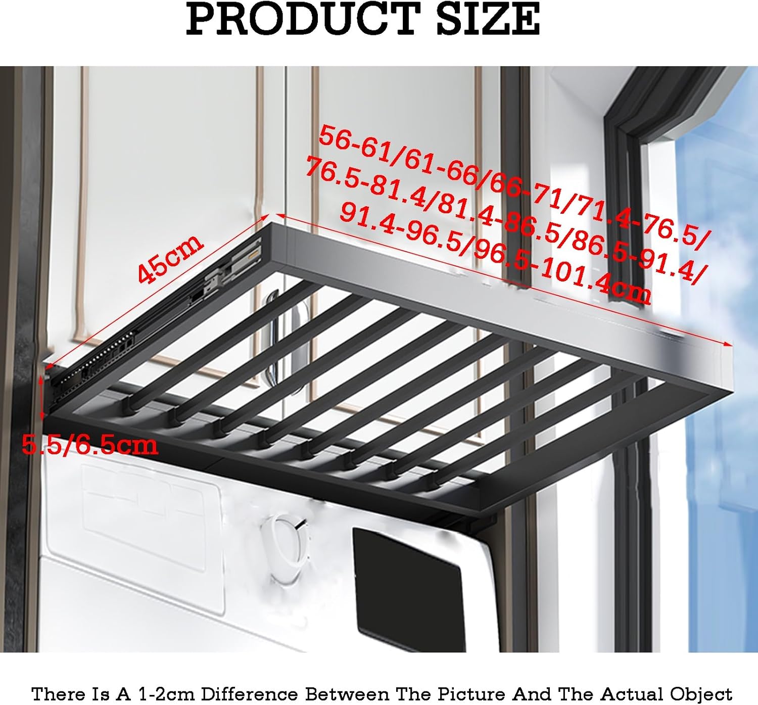 Adjustable Wall-Mounted Drying Rack Drawer for Laundry Organization and Space Saving,Color 1-45x56-61cm