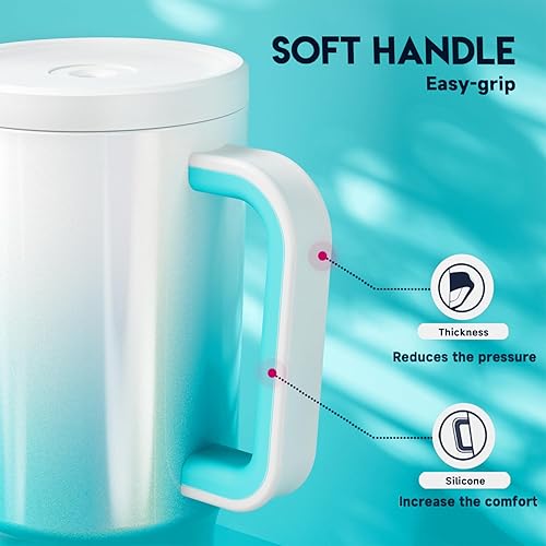 Miniatura 7 de Meoky Vaso de 30 onzas con asa, vaso con tapa y popote, taza de viaje de acero inoxidable aislada, 100% a prueba de fugas, apto para portavasos,