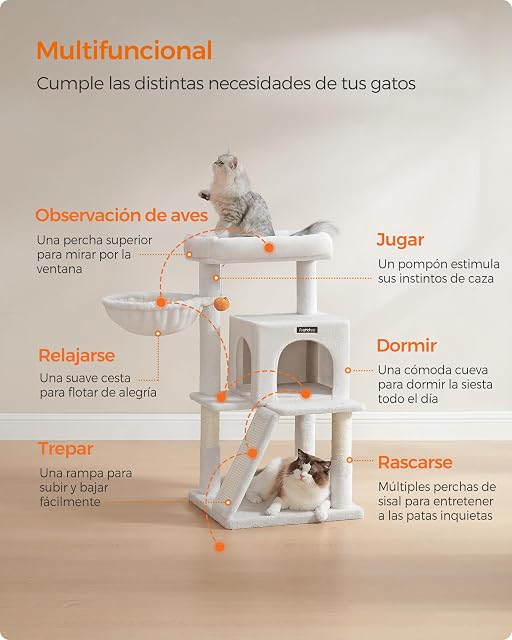 Foto 4 de 8 de Feandrea Árbol de Gatos, Torre para Gatos Grandes, Blanco Crema PCT051T01