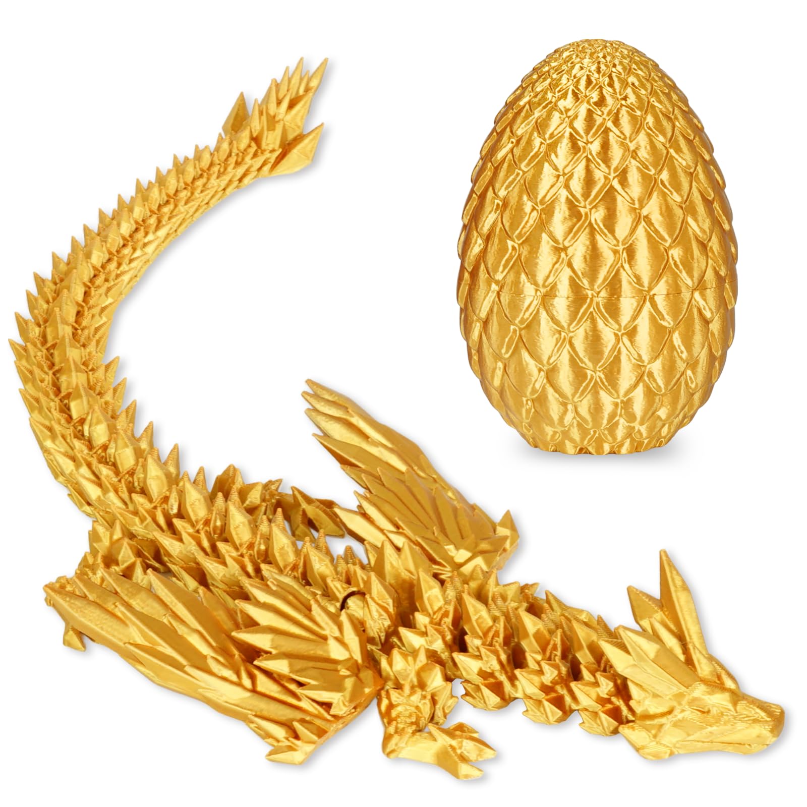 Fly Wings Dragon & Dragon Egg, 3D Printed Articulated Fidget Toys for Adults Office Room Decor Collectible Figurines Funny Gifts for Kids, Boys, Girls (Gold, M Size)