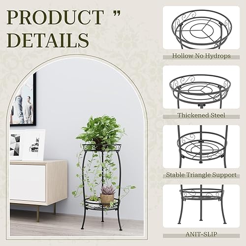 Miniatura 3 de Soporte para plantas para interiores y exteriores, estante de metal de 2 niveles de 27 pulgadas de alto, estante resistente para macetas para