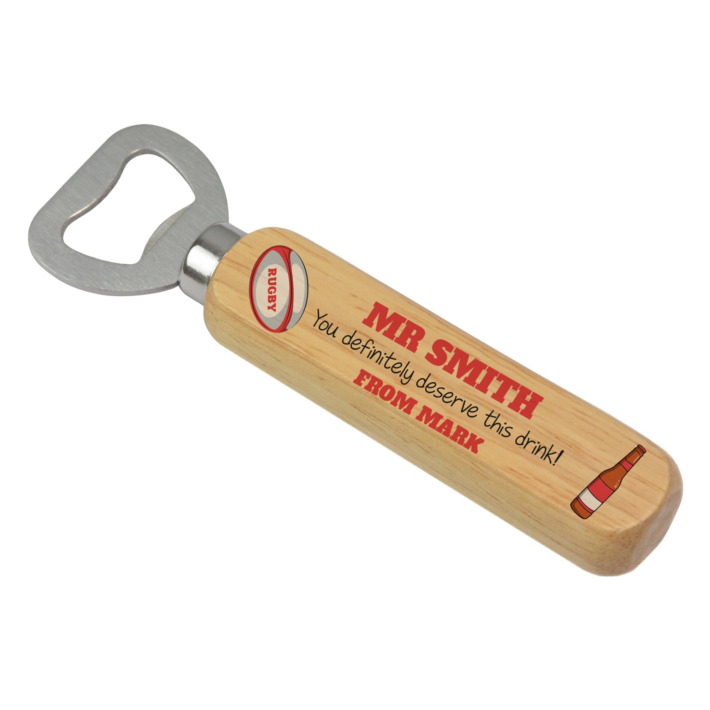 Beecreative Rugby Coach Gifts - Personalised Rugby Gifts for Coaches - Wooden Bottle Opener Rugby Presents from Team - End of Season Present - Rugby Teacher Thank You