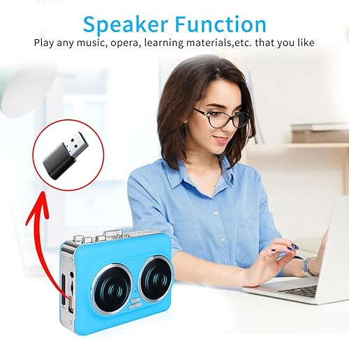 Miniatura 2 de Reproductor de casete estéreo puro de doble altavoz, convierte cintas en archivos digitales a través de USB, reproductor de casete de marcha atrás