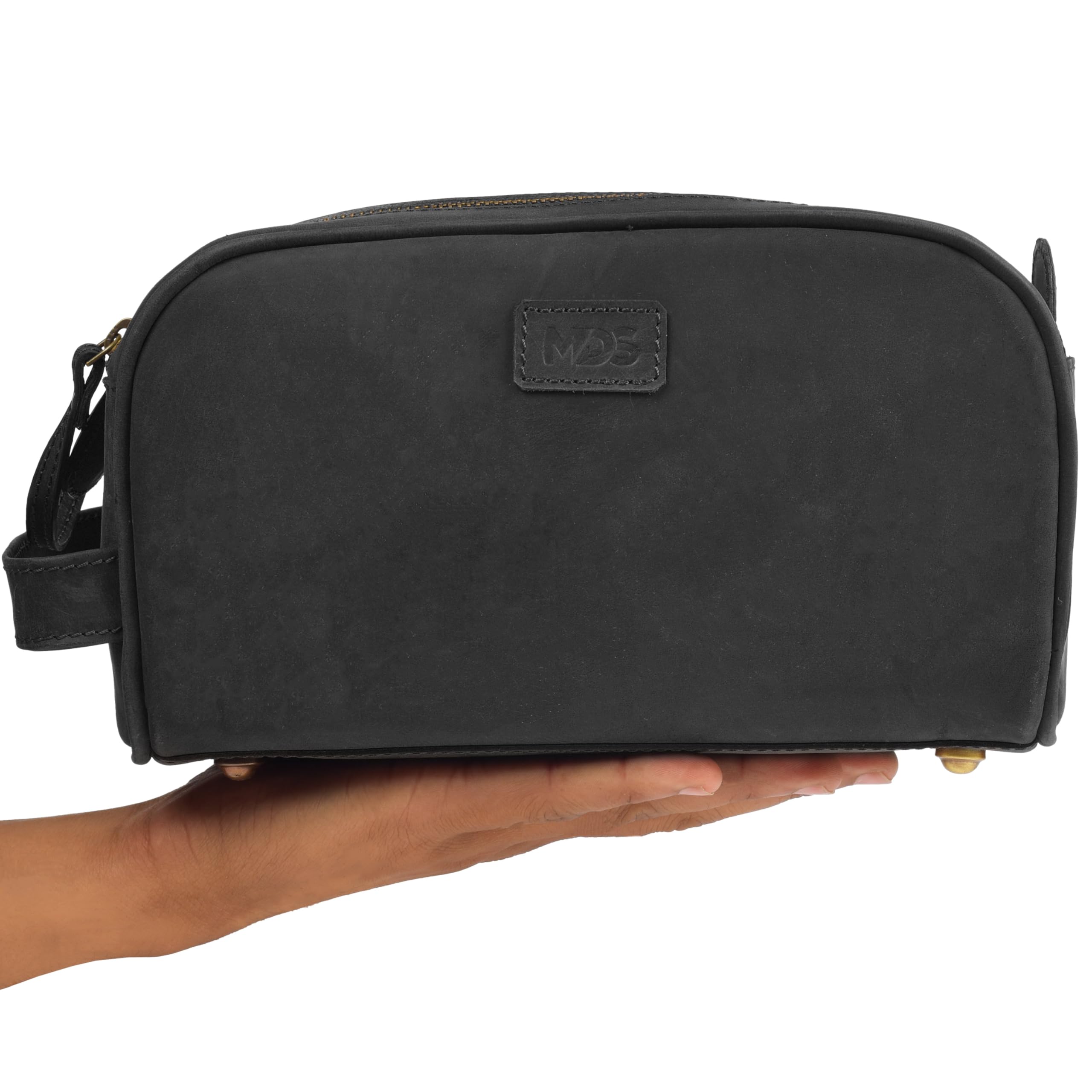 VDS Beauty case in pelle unisex, Nero , 6"H x 10"L x 6"W, Vintage