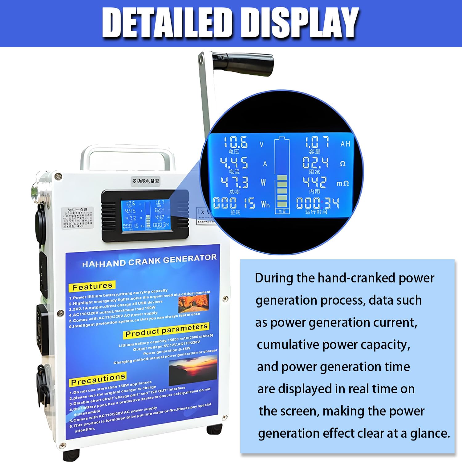 Generatore a manovella da 500 W, generatore a manovella da Campeggio con Prese da 220 V DC12V USB5V, Alimentazione di Emergenza per emergenze, Campeggio, interruzioni di Corrente improvvise