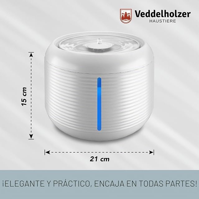 Foto 7 de 8 de Fuente automática Veddelholzer para gatos, 2,5 litros, con indicador LED, sin BPA, filtro 4 comp.