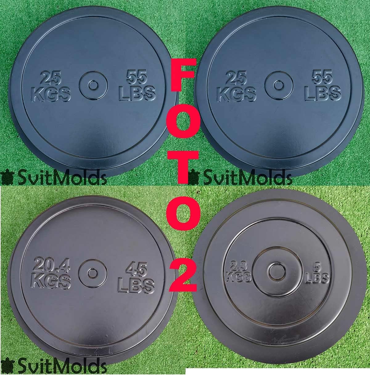 Set 4 Molds (2pcs - 55lbs, 1pcs - 45lbs, 1pcs -5lb) Plates Molds Concrete Weight Plates Barbell Discs Olympic Lifting