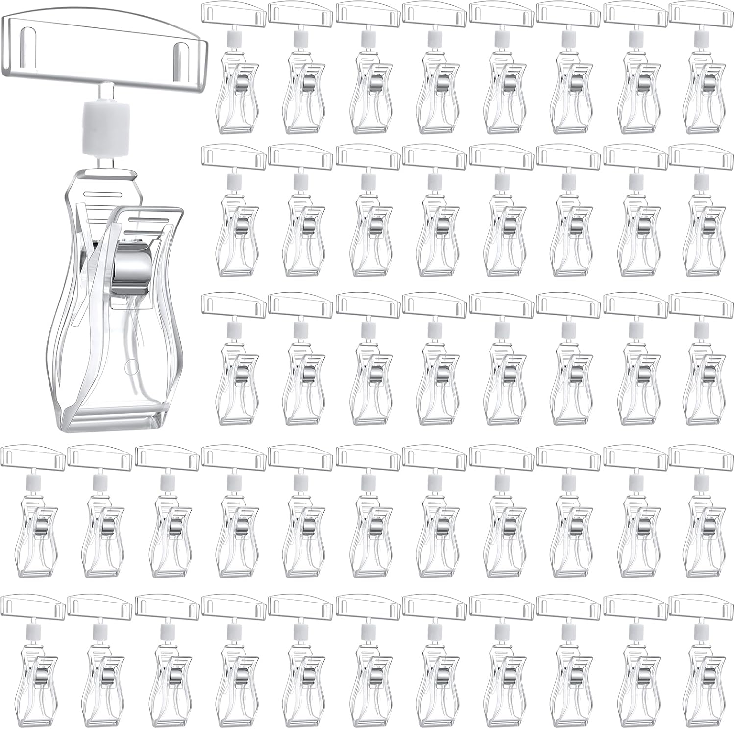 Honeydak 100 Pcs Clear Sign Holder Clips Bulk for Retail Display, Plastic Shelf Price Sign Clamps, Double Sided Clips Label Tag, Clear Retail Merchandising Display Tags for Rack, Baskets (Fan Type)