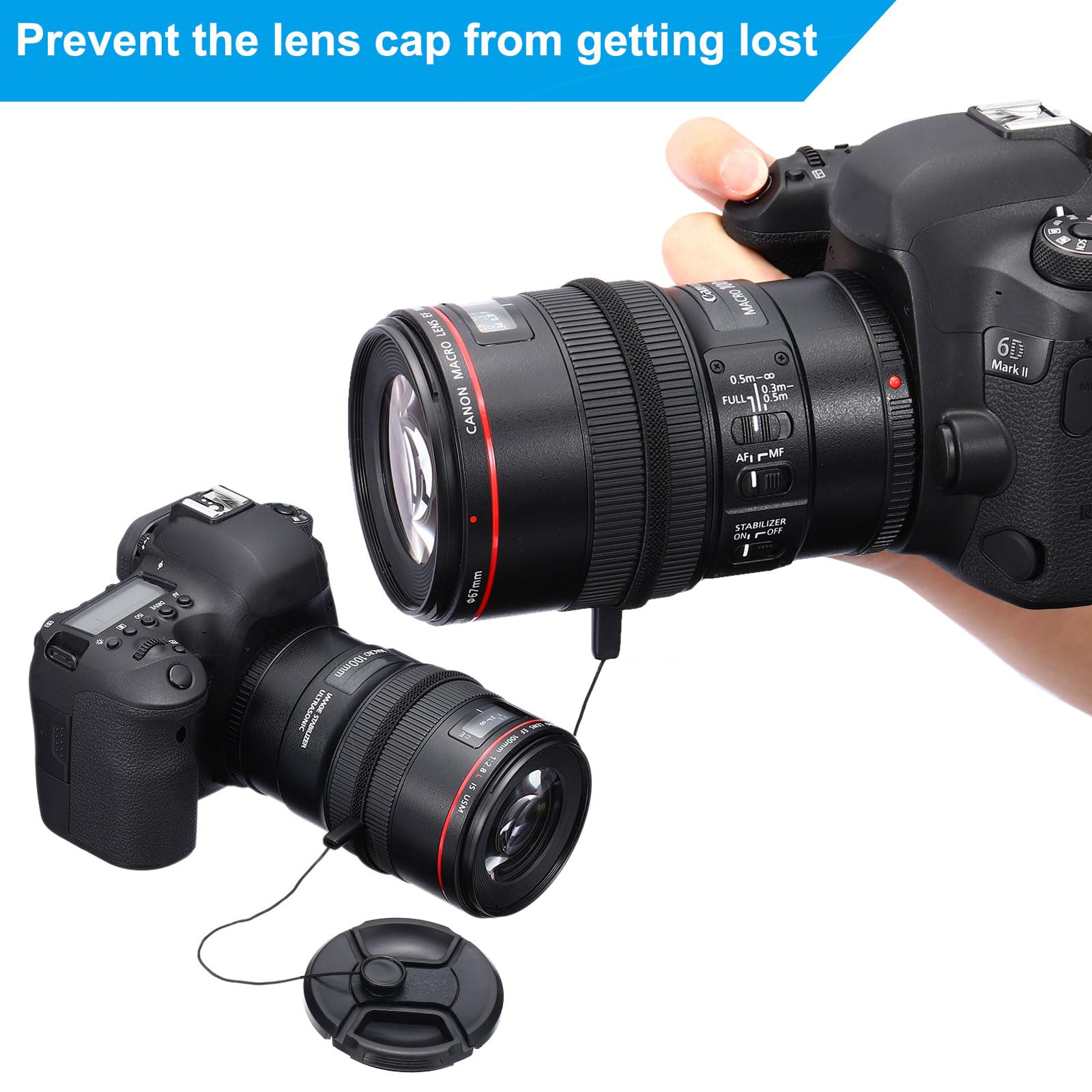 PATIKIL 2 Pezzi Tappo Obiettivo Da 27mm A Pinze Laterali Per Fotocamere DSLR, Con Panno In Microfibra Per Pulizia Lenti - 4