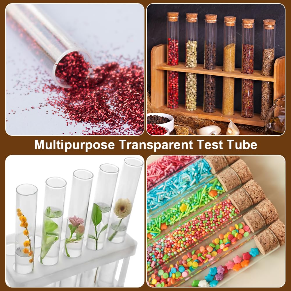 Tubos de ensayo con tapas, tubos de matraz de tampón, 20 tubos de ensayo con tapones de corcho, botella de ensayo transparente, tubos de ensayo con tapas for manualidades, laboratorio, dulces