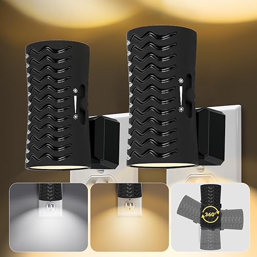 Luces nocturnas enchufables a la pared, luz nocturna giratoria de 360 con sensor de luz, interruptor de luz de 3000 K5000 K, brillo ajustable de 0 a