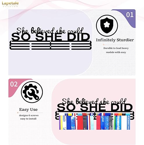 Miniatura 120 de Soporte de medallas deportivas para colgar medallas, estante de pared de 16 pulgadas de largo, premios, cinta, animación, gimnasia, fútbol, softbol