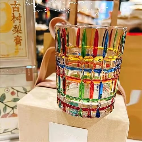 Miniatura 6 de Glass Drinking Glasses Coulorful Crystal Glass Cups Lines Hand-Painted Woven Stained Whiskey Vintage Glassware Juice Cup(Woven)