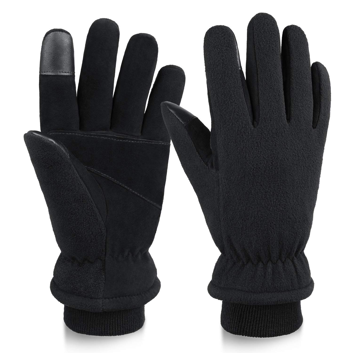 OZERO Winter Gloves Touch Screen Insulated Deerskin Leather Glove Thermal Fleece for Walking Dog/Cycling/Driving/Motorcycle/Work in Cold Weather Warm for Women and Men (Black,M)