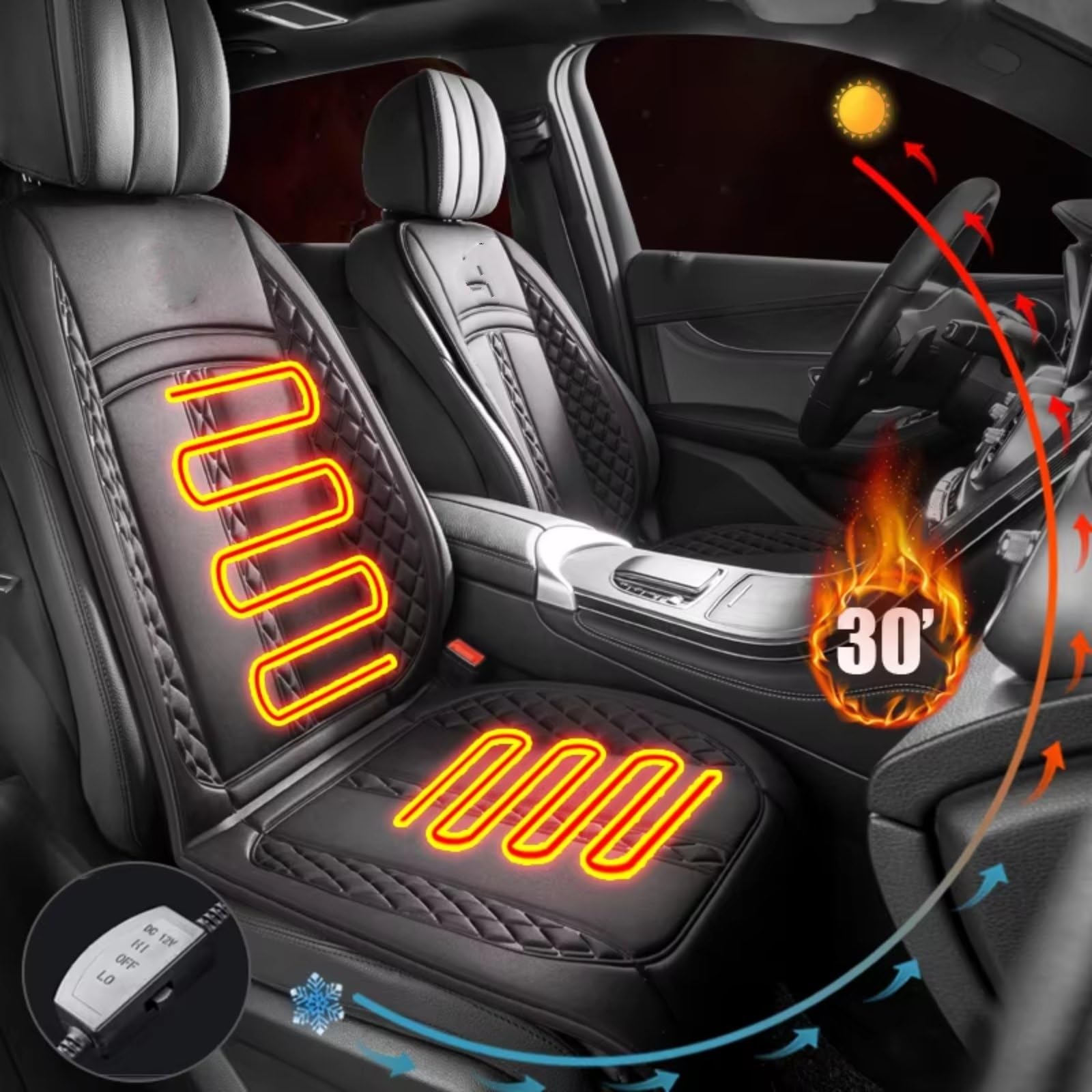 Sitzbezüge Auto Universeller Winter-Autositzbezug Mit 12V-Sicherheitsheizung Langlebiger Heizbezug Verbreiterte Heizfläche(2PCS Grey)
