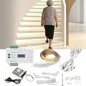 Indoor Stair Light Motion Sensor Wired Stairway Lighting 3000K COB LED Strip for Each Step Light up One at a time Cascading Staircase Running Light for 10-16 Stairs