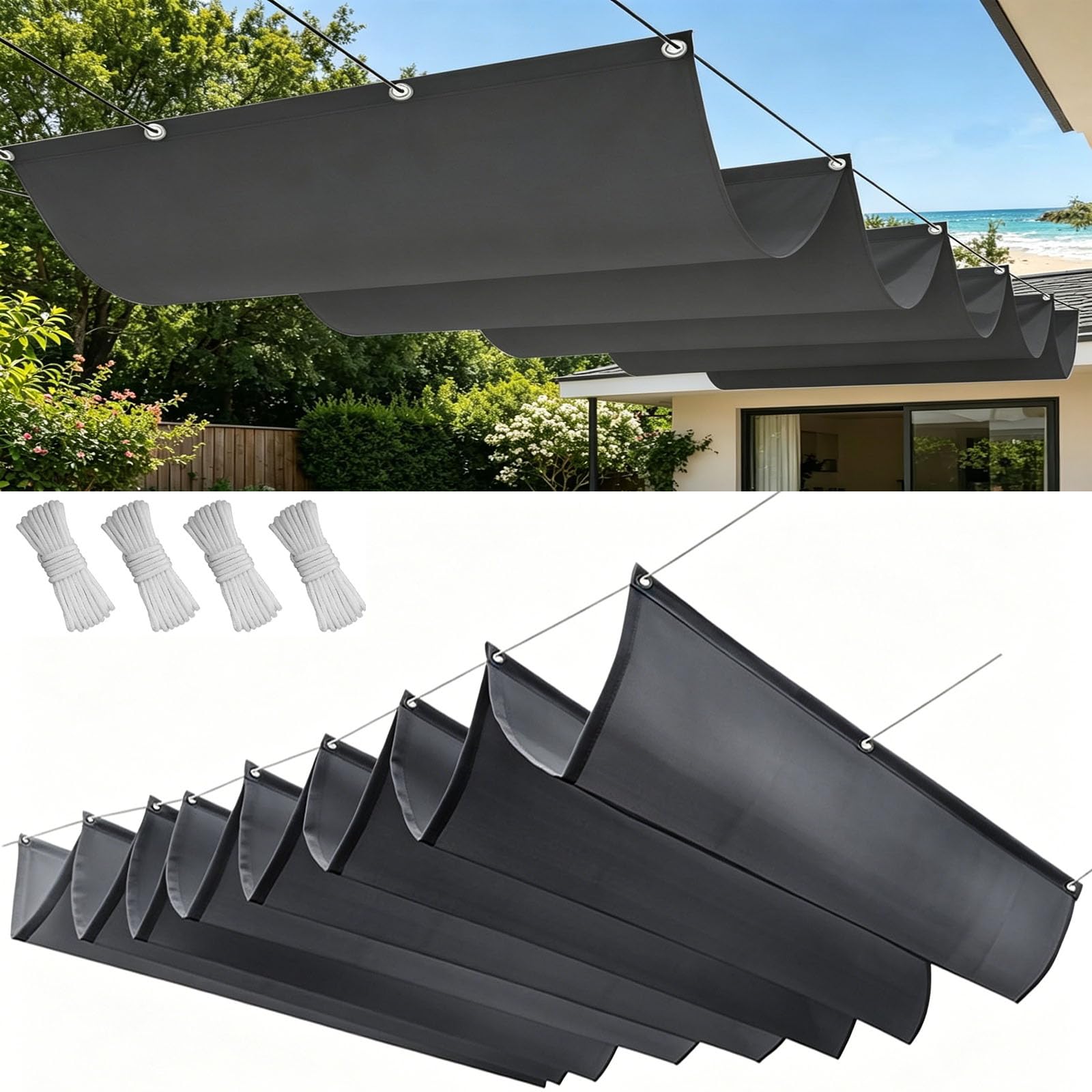 Voile Ombrage Rétractable Vague pour un salon de jardin design et frais