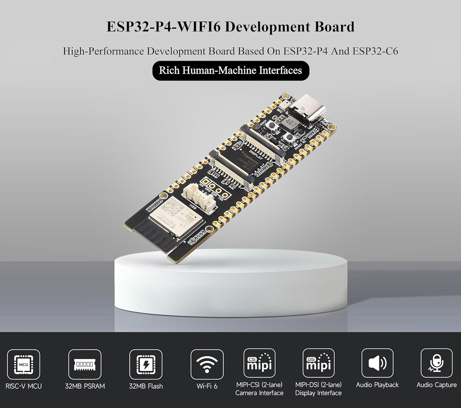 AI ESP32-P4-WIFI6 Development Board, Based On ESP32-P4 and ESP32-C6, Supports Wi-Fi 6 and Bluetooth 5 / BLE, Rich Human-Machine Interfaces, Supports AI Speech Interaction