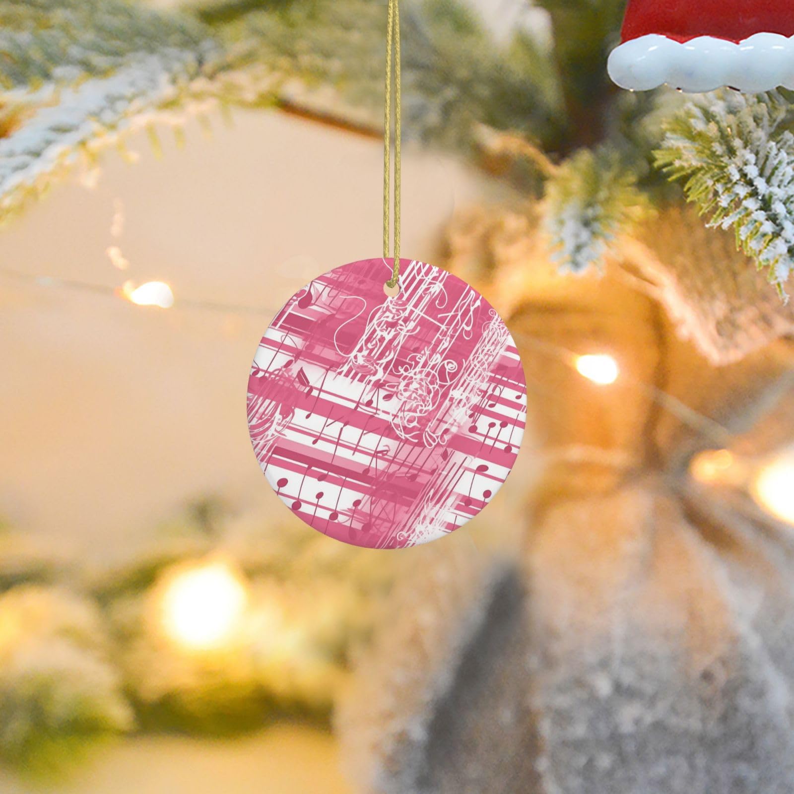 Christmas Tree Ornaments Ceramics Christmas Round Decorations Piano Music Notes Ceramics Ornaments Circle Pentagram Xmas Tree Hanging Pendant for Christmas Tree Party Holiday Home Decor